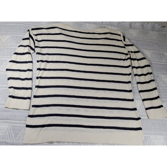 Vince Striped V-Neck Sweater Women’s Large 100%‎ Cotton Navy Cream - Picture 9 of 11